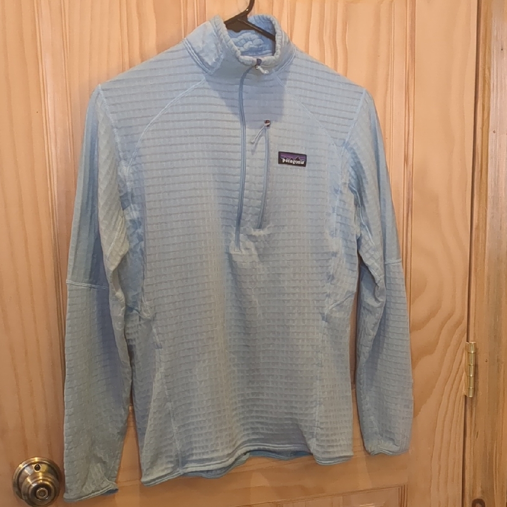 Patagonia Sky Blue Quarter-Zip R1 Grid Fleece Pullover